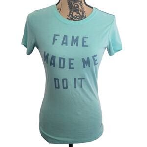 Small Nike "Fame Made Me Do It" blue and aqua green tee graphic t-shirt